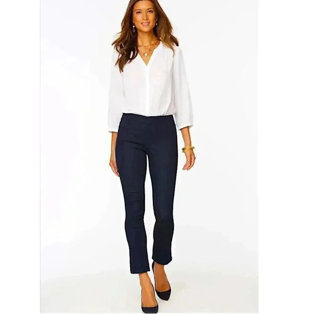 NYDJ Alina Pull On Ankle Slits Jeans Dark Rinse Lift Tuck Size 6